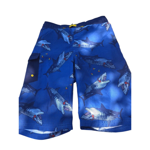 Boys Cat & Jack XL Blue Shark Print Swim Trunks with Red Accents #48 - Picture 1 of 5